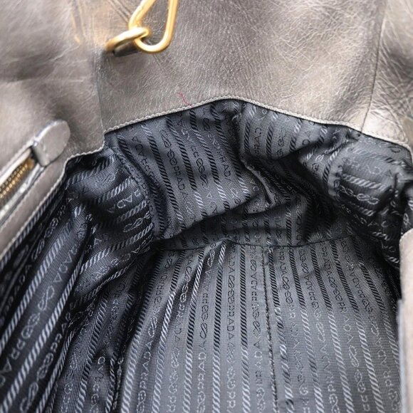 PRADA Logo 2 Way Shoulder Hand Bag Nylon Leather Gray GHW - Picture 12 of 16